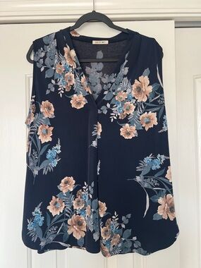 Beacon Navy Floral Sleeveless V-Neck Camisole with Peach and Blue Blooms